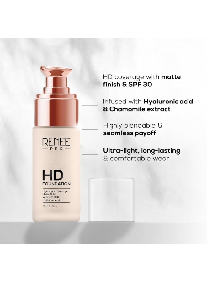 RENEE Pro Hd Foundation For All Skin Types - Pine,Seamless Hd Full Coverage With Matte Finish|Highly Blendable Formula With Spf30 |Enriched With Aloe,Coffee,Chamomile&Vitamin E Lotion,30 Ml - Image 3